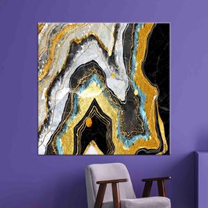 Tableau sur toile imprimé élégant : Décoration abstraite noire avec accents dorés, toile encadrée - Product Image 1