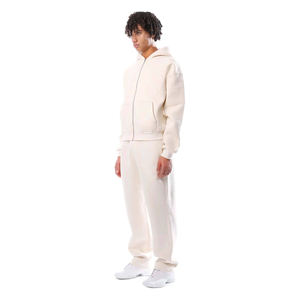 Ensemble sweat-shirt et pantalon de survêtement beige clair pour homme, deux pièces, tenue décontractée, logo personnalisé, vêtements de détente - Product Image 2