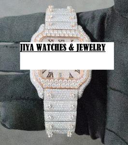 Montre pour homme en moissanite VVS, boîtier carré en alliage glacé 40 mm, mouvement à quartz Miyota, cadran à chiffres romains antiques - Product Image 1