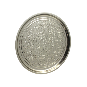 Assiette décorative murale suspendue en métal de fer décoratif antique forme ronde couleur argent assiettes décoratives suspendues - Product Image 3