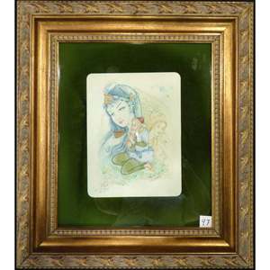Pintura artesanal en miniatura persa, lista para colgar, para decoración de pared del hogar, 21 x 18 Abcpm0250 - Product Image 1