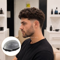 Prótesis Capilar de PU para Hombre, Peluca Ondulada de PU con Base Fina, Sistema Capilar de 100% de Densidad para Solución de Calvicie