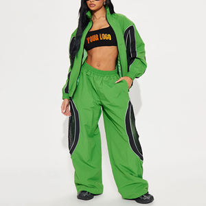 Women's High Quality Oversized Drop Shoulder Jogging <b>Set</b> Custom Screen Printed Logo Colour Block Ladies Tracksuit for Winter - Product Image 1