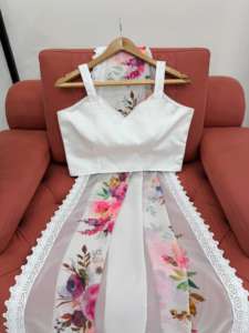 Saree นักออกแบบที่สวยงามด้วยการพิมพ์ดิจิตอลด้วยลูกไม้แฟนซี - Product Image 2