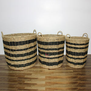 Juego de cestas de almacenamiento multifunción de algas marinas tejidas de Vietnam de Artex Dong Thap, rayas negras para lavandería y organización - Product Image 2