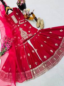 Último diseñador de telas de Georgette de diamantes, trabajo de bordado de secuencia para la colección de ropa tradicional de mujeres indias paquistaníes - Product Image 5