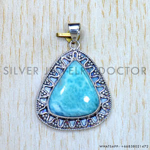 Colgante de Plata de Ley 925 con Piedra Preciosa de Larimar Natural, Venta al por Mayor de Colgantes y Joyería de Plata - Product Image 2