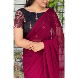 Designer attraente di alta qualità in esecuzione abbigliamento Casual Georgette Saree con camicetta di paillettes per le donne dal fornitore indiano affidabile