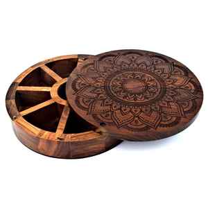 Nueva Caja de Madera para Masala, para Almacenamiento Limpio de Especias Esenciales de Cocina India, Caja de Especias de Madera Clásica para Haldi Garam Masala - Product Image 5