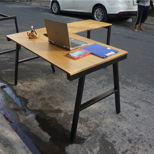 Modern Minimalist Bamboo L-shaped Office <b>Desk</b> 140x150cm Assembled Legs Melamine Finish - Product Image 3
