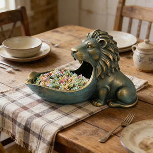 מגש מפתחות רטרו בצורת אריה עם גימור פטינה עתיק, מארגן שרף בסגנון וינטג' למטבעות ומפתחות, עיצוב בר בסגנון כפרי אמריקאי - Product Image 3