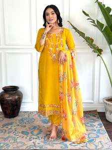 Designer Embroidery Sequence Work Viscose Chinon <b>Kurti</b> With Viscose Chinon Bottom And Organza Tabby Dupatta Set - Product Image 6
