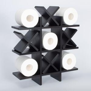 Tic Tac Toe <b>Toilet</b> <b>Paper</b> Holder Stand Wall Mounted <b>Funny</b> <b>Toilet</b> <b>Papers</b> Storage Organizer with Shelf Guest Bathroom Decor Black - Product Image 1