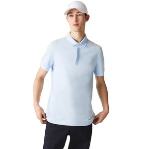 Polo de algodón elástico con logotipo bordado personalizado, camisa de ajuste Regular, color azul claro, piqué con solapa de botón oculto y Rib, 100% - Product Image 1