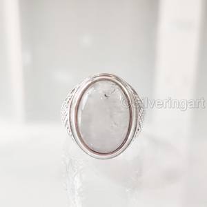 แหวนผู้ชายมาใหม่ แหวนเงินแท้ 925 ประดับพลอยมูนสโตนสีรุ้งธรรมชาติ พลอยประจำเดือนมิถุนายน เครื่องประดับสไตล์ออตโตมันสำหรับคริสต์มาส - Product Image 4