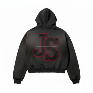 Luxe 380 GSM Coton Polyester Mélange Zipper Hoodie Look Vintage Noir Logo Brodé Personnalisé Streetwear Basics Zipper Hoodie - Product Image 2