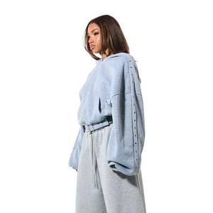 Sudadera con Capucha Extra Grande para Mujer con Logotipo Personalizado, Estampado Puff, Pedrería, Forro Polar Cálido de Invierno, Algodón, Ojales Metálicos - Product Image 3