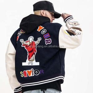 Automne haut tendance grande taille hommes laine varsity veste haute qualité Street Style vêtements de sport col à capuche Chenille techniques - Product Image 5