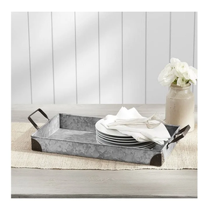 Plateau de service en métal galvanisé rond et rectangulaire de taille personnalisée avec poignées en fer noir pour un usage domestique à des prix compétitifs - Product Image 1