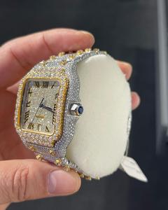 Reloj de diamantes Real VVS Moissanite, caja de oro amarillo de 5mm de espesor completo para hielo, cuarzo automático mejorado, acero inoxidable antiguo - Product Image 3