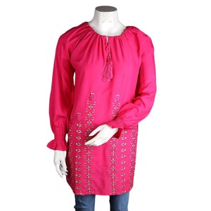 คุรตีปักลายทรงหลวมสำหรับผู้หญิง - สีชมพู - Product Image 2