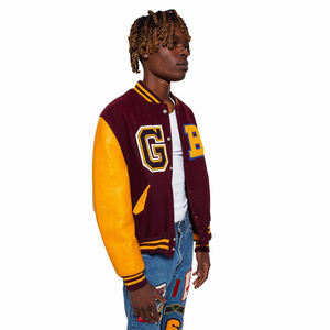 Comfortable and Durable Man Varsity Jackets with <b>Yellow</b> Leather Sleeves Stand Collar Long Length Thin Coated Letterman Jackets - Product Image 3