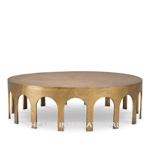 Mesa de Centro de Estilo Moderno, de Acero y Metal, Color Dorado, con Vidrio Transparente, Diseño Único, Accesorios para Muebles de Sala de Estar - Product Image 5