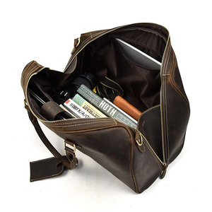 Sac de voyage pliable en cuir véritable, fermeture éclair, imperméable, grande capacité, sac de voyage durable, marron - Product Image 4