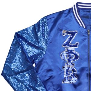 Vente en gros Nouveautés Blouson bombardier à manches sequins Delta /Sigma/Thêta Veste en satin universitaire Vêtements grecs élégants de sororité Vestes en satin - Product Image 3