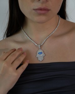 HAMSA PENDENTIF LAB DIAMANT DIVINE BOUCLIER EN OR MASSIF 14K - Product Image 2