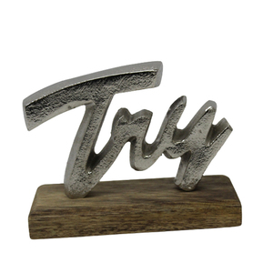 Handmade Decorative Home With Rect. Wooden Base Aluminium and <b>Wood</b> Rough Nickel and Natural <b>Colour</b> Table Decoration - Product Image 5