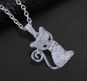 925 Sterling Silver Cat Pendant Necklace VVS1 Moissanite Iced Kitty Hip Hop Jewelry Gift for Women Teens Cat Lover <b>Letter</b> - Product Image 2