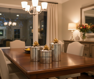 Hand-Hammered Stainless Steel Silver Gold Top European Style Canister Pumpkin <b>Lids</b> Eco-Friendly Freshness Preservation Storage - Product Image 3