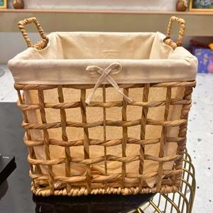Panier de rangement tissé à la main en rotin jonc de mer en bambou avec poignées et doublure en coton décor à la maison - Product Image 4
