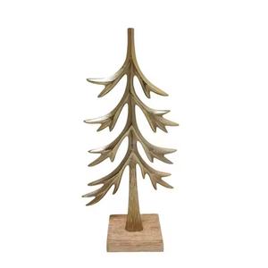 Sapin de Noël en aluminium avec finition argentée dans un cadre en bois Ornements de décoration de Noël en bois de manguier - Product Image 4