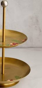 Moderno Soporte de Pastel de Dos Niveles de Latón Pintado a Mano con Diseño Floral, Elegante Plato de Servicio de Metal Dorado de Lujo para Cupcakes, Ideal para Fiestas - Product Image 6