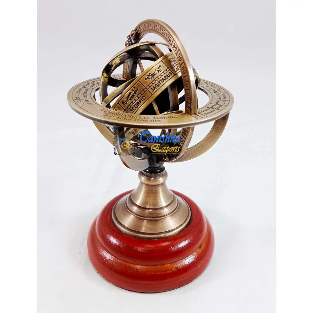 Antique Brass Armillary with wooden base Sphere-decorative Nautical Armillary sphere-maritime Armillary Globe