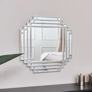 Modern Elegant Square Silver Art Deco <b>Fan</b> Design <b>Wall</b> Mirror Handmade Home <b>Decor</b> Decorative Accent Elegant - Product Image 3