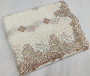 ลายดอก lucknow Chino ผ้าไหม georgette สีทอง Jari Swarovski หินชายแดนสไตล์ชาติพันธุ์ยืดได้ - Product Image 3