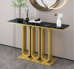 คอนโซลโต๊ะโลหะเฟอร์นิเจอร์สีโรสโกลด์กรอบฐานโลหะหินอ่อนท็อปกระจกด้านบนขายดีที่สุดห้องนั่งเล่น - Product Image 6