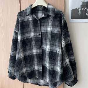 แจ็กเก็ตผ้าสักหลาดลายสก็อตสำหรับผู้หญิง, เสื้อแจ็คเก็ตแขนยาวมีกระดุมมีฮู้ดเสื้อโค้ทแจ็คเก็ตสไตล์มอเตอร์ไซค์ฤดูหนาว - Product Image 1