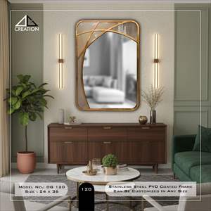 Espejo con Marco de Acero Inoxidable con Recubrimiento PVD y Cristal Laminado con Tela, Tocador de Baño Elegante e Irregular - Product Image 5