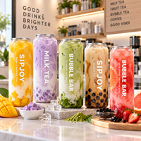 Nouvelles canettes populaires en plastique PET transparent avec couvercles, bocaux transparents pour boissons (café glacé, thé aux perles, soda), logo personnalisé disponible