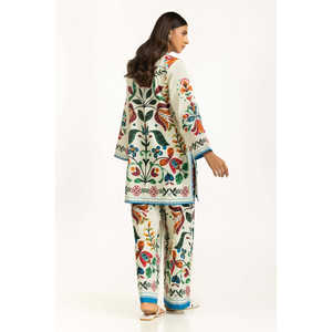 Ensemble coordonné bohème en coton blanc cassé imprimé avec tissu slub, hauts à manches trois-quarts, tailles XS à 3XL, pour tenues printemps/été, 3 pièces - Product Image 6