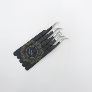 Vente chaude Noir Mat Poudre Revêtement Argent Point Extension De Cils Pince À Épiler Haute Qualité En Acier Inoxydable Meilleur Prix Offre - Product Image 2