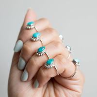 Vente en gros de bagues turquoise plaquées argent sterling 925 faites à la main bijoux en acier fin en vrac dernière tendance à la mode turquoise naturelle