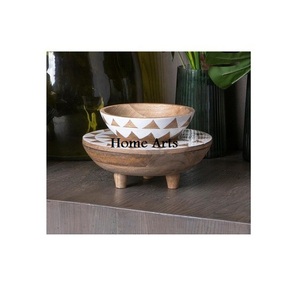 Cuenco pintado a mano de madera de calidad Superior diseño de tendencia cuenco de frutas de comida de forma redonda para uso en eventos de boda - Product Image 1