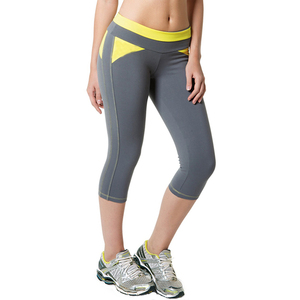 High Waist Color Blocked Yoga <b>Capri</b> Pants With Contrast Stitch Spandex Nylon Material Four-Way Stretch Women's <b>Leggings</b> - Product Image 4