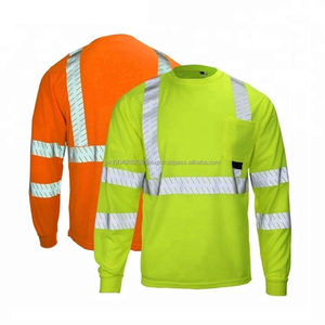 T-shirts de travail en coton vert sécurité avec impression réfléchissante 3M et bandes réfléchissantes pour la construction - Product Image 2