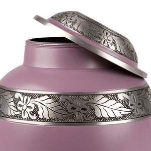 Vente en gros d'urnes funéraires roses blush, grandes feuilles lilas gravées, cendres de style américain pour adultes, décorations funéraires décoratives funéraires
